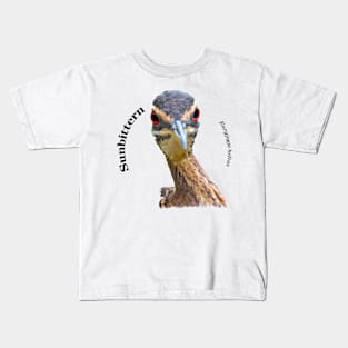 Sunbittern tropical bird pin black text Kids T-Shirt